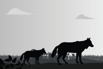 Vector silhouette animal in nature white background