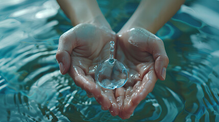 World Water Day Campaign Hands delicately holding a pristine water drop, symbolizing the importance of clean water and participation in World Water Day initiatives