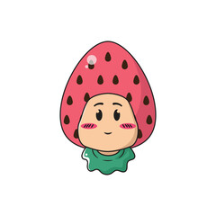 vector illustration of a child character wearing a strawberry costume