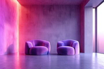 purple couch in a room with a chair