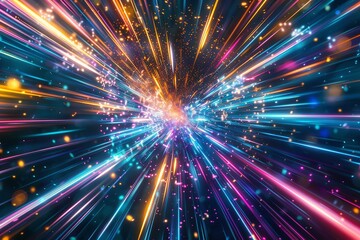 Hyperspace space warp backdrop with light speed and color. Generative Ai