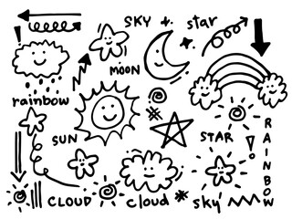 Element of sky star moon cloud doodle hand draw