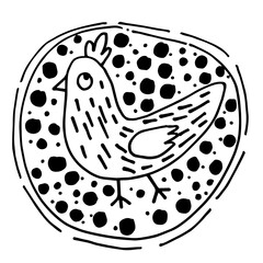 Hen doodle hand drawn balck and white icon, coloring cartoon