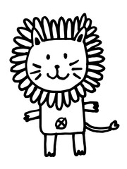 Cute Lion doodle hand drawn balck and white icon, coloring cartoon