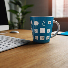 A cup on a desk, filled with the Photoshop toolbar icons