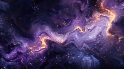Fototapeta premium Abstract cosmic scene with purple and orange swirling clouds representing space and mystery