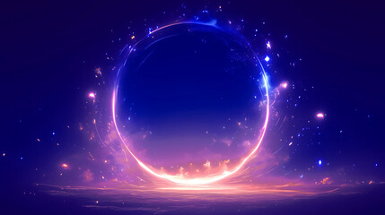 Fototapeta premium Abstract Cloud with Neon Light Ring on Dark Background