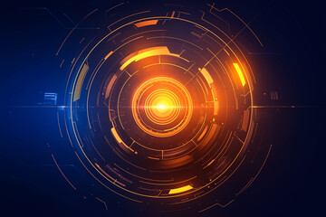 Fototapeta premium Futuristic Digital Interface with Glowing Orange Elements on Blue Background
