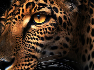 Fototapeta premium Close up Of Leopard With Black Background. Generative AI