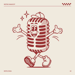 Microphone retro mascot illustration, cartoon mascot