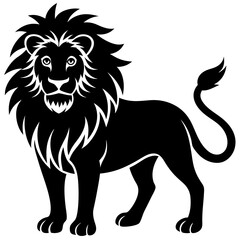 Lion silhouette vector art illustration white background.
