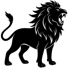 Angry lion silhouette vector art illustration white background.