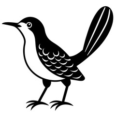 Solid silhouette cactus wren vector illustration
