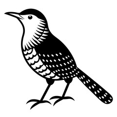 Solid silhouette cactus wren vector illustration
