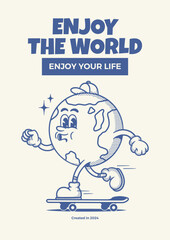 Earth retro mascot, cartoon mascot