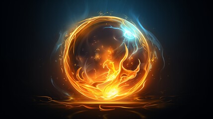 Obraz premium A Mystical Fiery Orb with Blue and Orange Swirling Flames