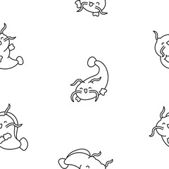 Cute kawaii catfish in different poses. Seamless pattern. Coloring Page. Funny cartoon aquatic animal character. Hand drawn style. Vector drawing. Design ornaments.