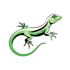 Naklejka premium cartoon illustration of a green lizard crawling on the ground.