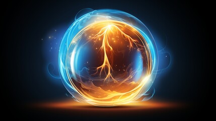 Obraz premium Dynamic Glowing Orb of Blue and Orange: A Radiant Energy Sphere with Sparkling Electric Light