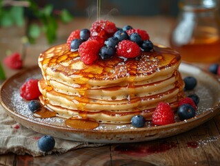 Morning Bliss: Cozy Pancake Breakfast in Traditional Oil Painting Style