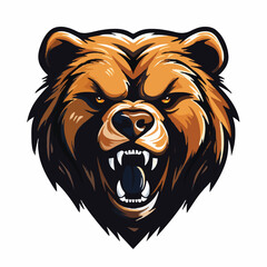 angry grizzly bear head vector art illustration isolated on white background