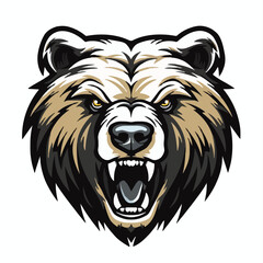 angry grizzly bear head vector art illustration isolated on white background