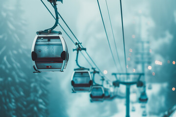 Photo of a ski resort with transparent cable cars