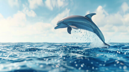dolphin jumping out of the water with a sea background in daylight