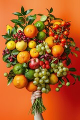 Colorful Fruit Bouquet Against Orange Background