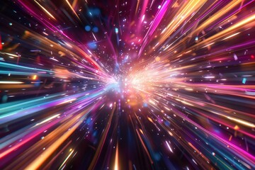 Fototapeta premium Hyperspace space warp backdrop with light speed and color. Generative Ai