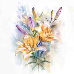 Obraz premium Water color lily flower on blank white background
