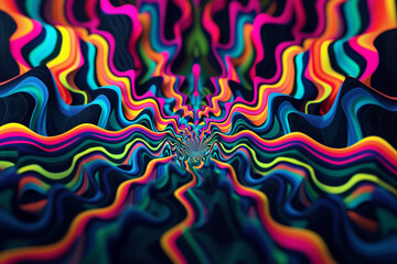 Fototapeta premium Psychedelic patterns and optical illusions in vibrant colors on black background.