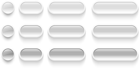 Buttons set  for user interface, simple white gray 3D modern design for mobile, web, social media, business. Minimal style UI icons set, vector illustration.