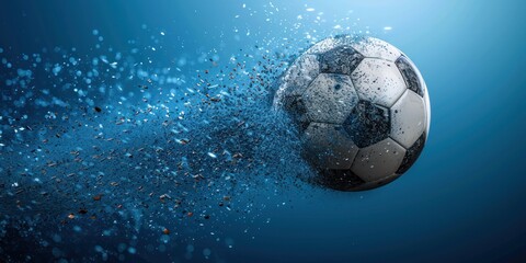 Fototapeta premium Soccer Ball Disintegrating in Blue Water