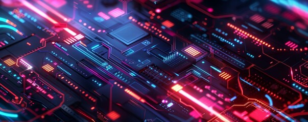 Fototapeta premium Vibrant digital composition featuring bright and dynamic tech elements with neon accents, perfect for futuristic designs and technology concepts