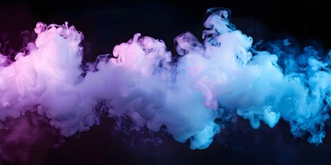 Dark background with neon blue and purple smoke puff cloud design elements. Concept Neon Smoke Clouds, Dark Background, Design Elements, Blue & Purple, Atmospheric Scene