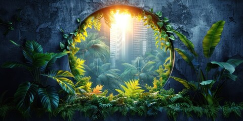 Fototapeta premium Urban Jungle Through a Circular Window