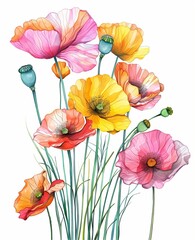 Obraz premium Colorful flowers isolated on white background for floral design or summer wallpaper.