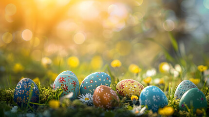 Beautiful colorful festive background with Easter elements and attributes. AI Generated