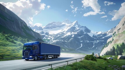 The blue truck on highway