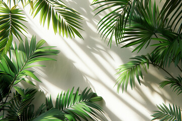 Naklejka premium palm tree leaves on white wall