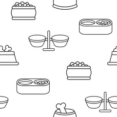 Cat and dog bowl. Seamless pattern. Coloring Page. Pet food. Veterinary shop merchandise. Hand drawn style. Vector drawing. Design ornaments.