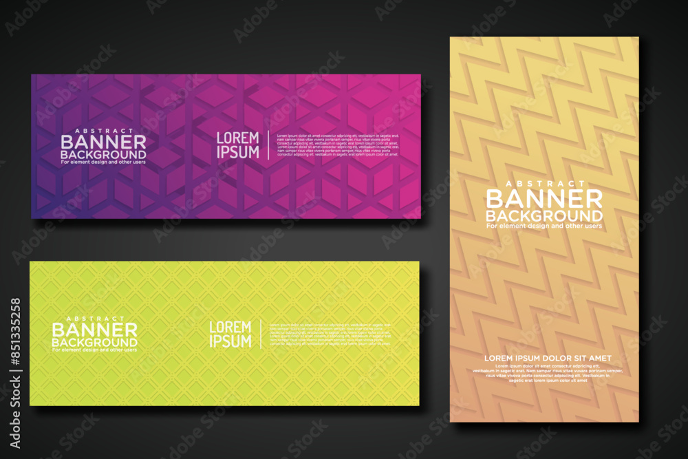 Aufkleber set banner backgrounds with modern geometric lines textured pattern and colorful dynamic gradation