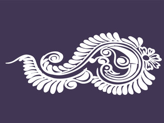 A purple background with a white floral border