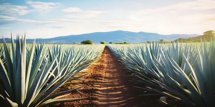 South American agave field used for tequila and cosmetics production. Concept Agave Farming, Tequila Production, Cosmetics Industry, South American Agriculture, Sustainable Farming