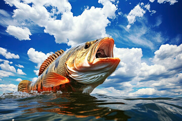 Fototapeta premium Big bass fish in the water. Generative Ai
