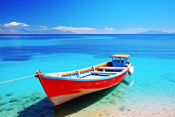 Fishing boat on the shore of the island. Generative Ai