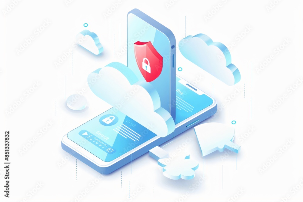 Poster illustration of data protection on mobile device. cloud based security, concept of digital privacy a