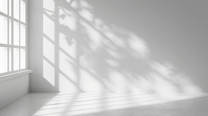 Fototapeta premium Shadow overlay effect isolated on white background, Light and shadows from window. Mockup of transparent shadow overlay effect and natural lightning in room interior