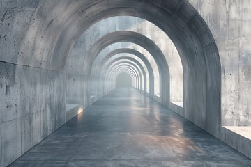 Obraz premium Concrete Archway Corridor with Sunlight.